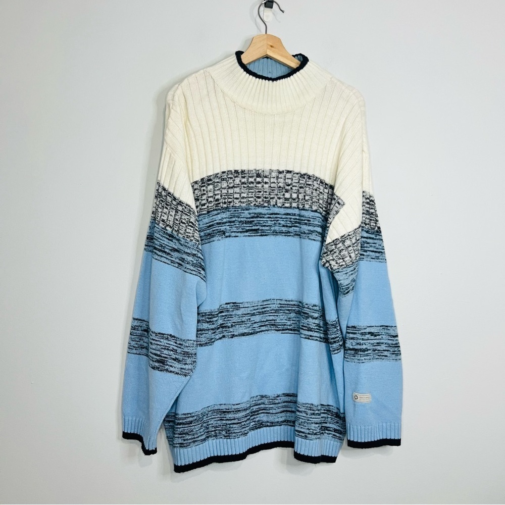 Vintage South Pole Blue/Cream Knit Oversized Turtleneck L